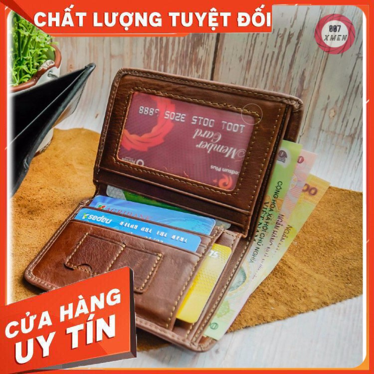 HÀNG NHẬP KHẨU -  [ Da Bò Thật ] Ví Nam Da Bò Dáng Đứng Có Khe Sim Siêu Bền Đẹp - BH 12 tháng - Hàng Nhập Khẩu