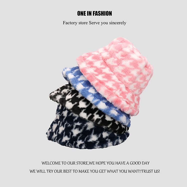 [SẴN]-☘ Mũ nón bucket lông họa tiết Houndstooth phong cách Ulzzang (M25)