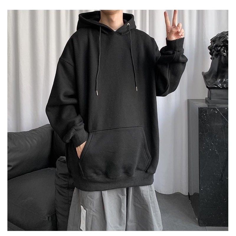 Áo hoodie màu đen nỉ ngoại from rộng