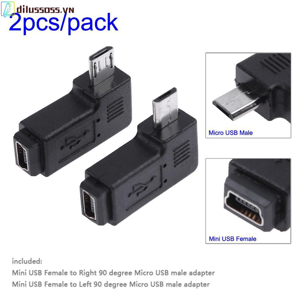 Bộ 2 Đầu Chuyển Đổi Usb 90 Độ Mini Usb Female Sang Micro Usb Male