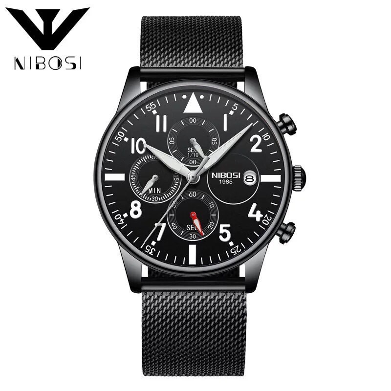 (Siêu Sale) Đồng hồ nam NIBOSI chính hãng cao cấp dây lưới chạy full 6 kim hàng cực tốt full box (hàng sale)