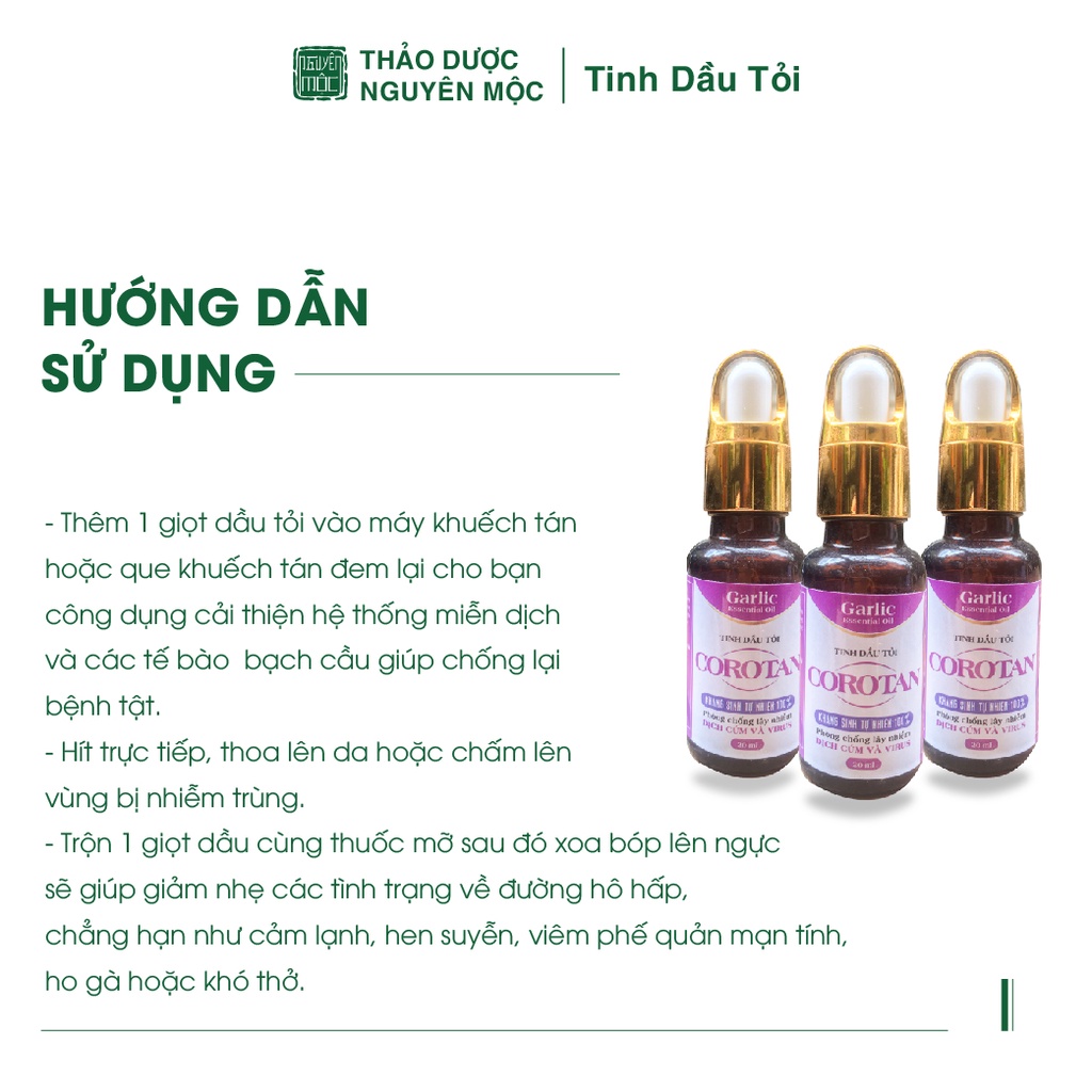 Tinh dầu tỏi nguyên chất hỗ trợ giảm cảm cúm đau bụng đầy hơi phòng ho viêm họng tăng sức đề kháng