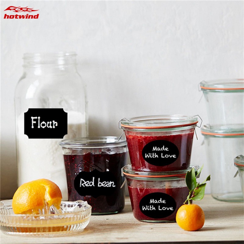 Bộ 8 nhãn dán màu đen 5x3.5cm dùng để ghi chú trên lọ/chai