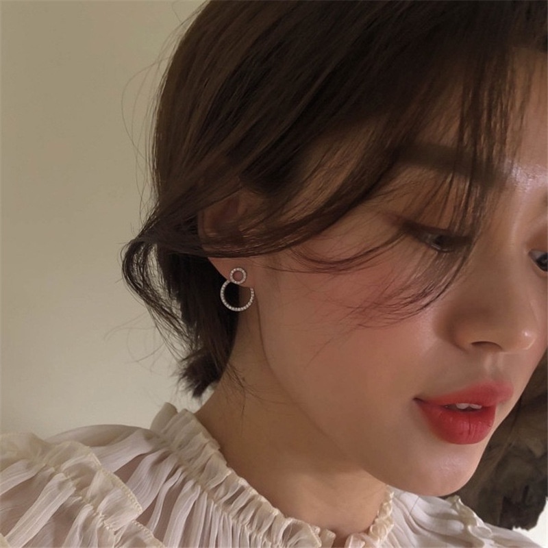 1 Cặp Bông Tai Tròn Đính Đá Zircon Sang Trọng Phong Cách Hàn Quốc Thời Trang