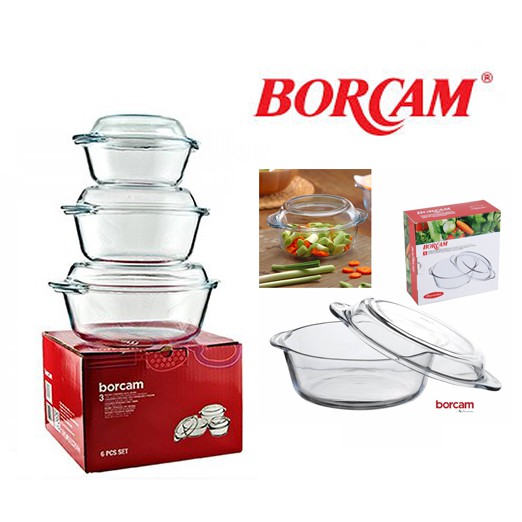 Combo 3 nồi thủy tinh borcam 850 ml 1500ml và 2000ml + đế tản nhiệt Cao cấp Nhập Khẩu Turkey