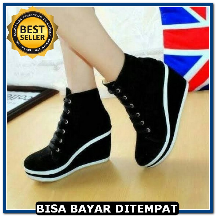 Giày sandal đế xuồng cao gót màu đen Lj04 cho nữ