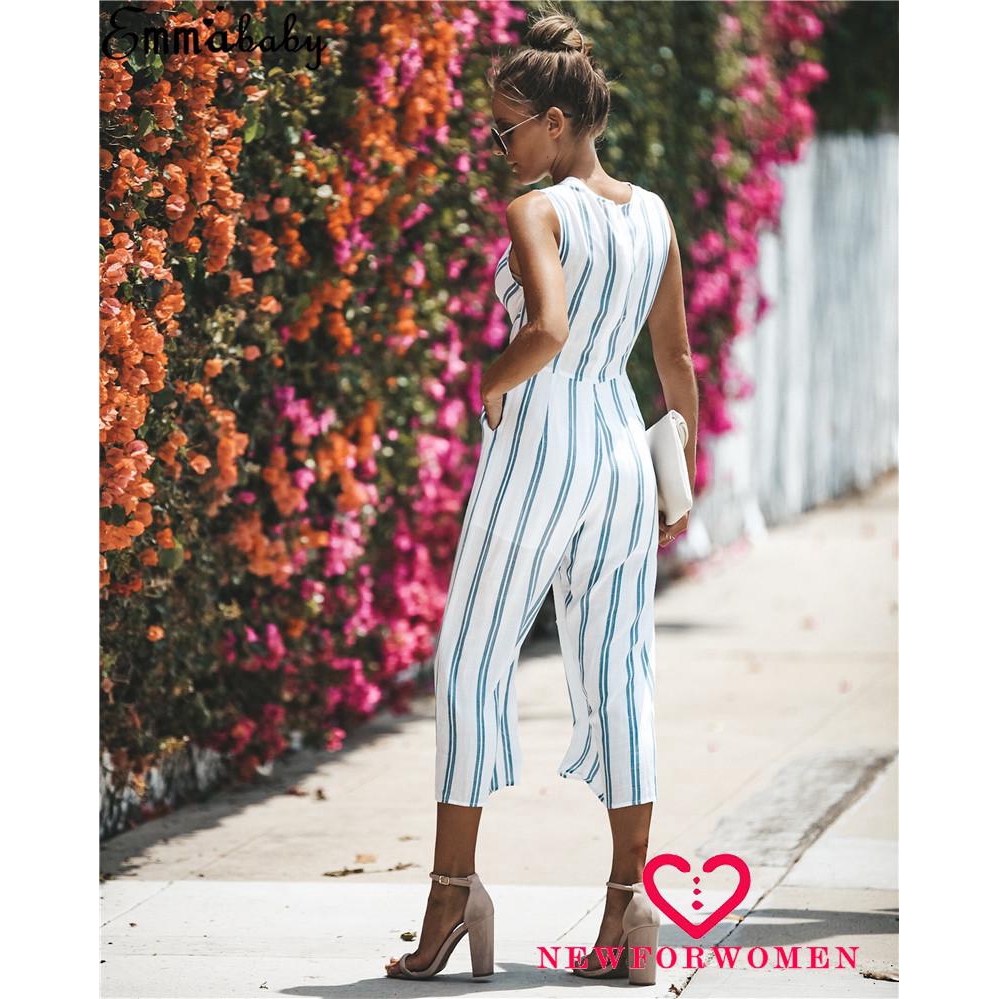 NFW♥NEW 2018 Women´s Fashion Jumpsuit Rompers V-neck Sleeveless Slim Fit Wid Leg Jumpsuit
