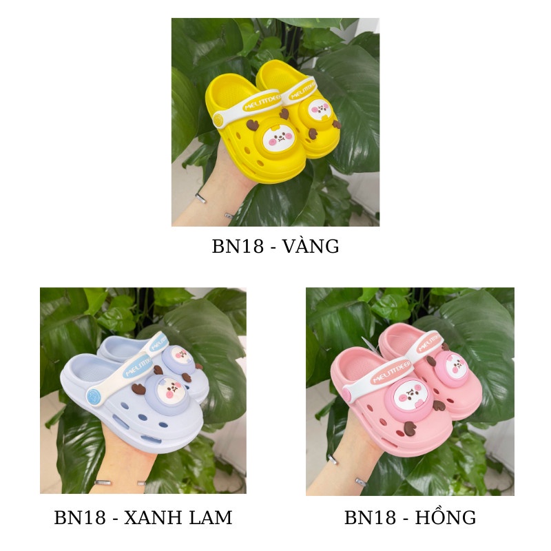 Dép sục cho bé trai bé gái sticker gấu Bunny Store, cross dành cho bé từ 1 đến 5 tuổi đế mềm eva chống trơn trượt BN18