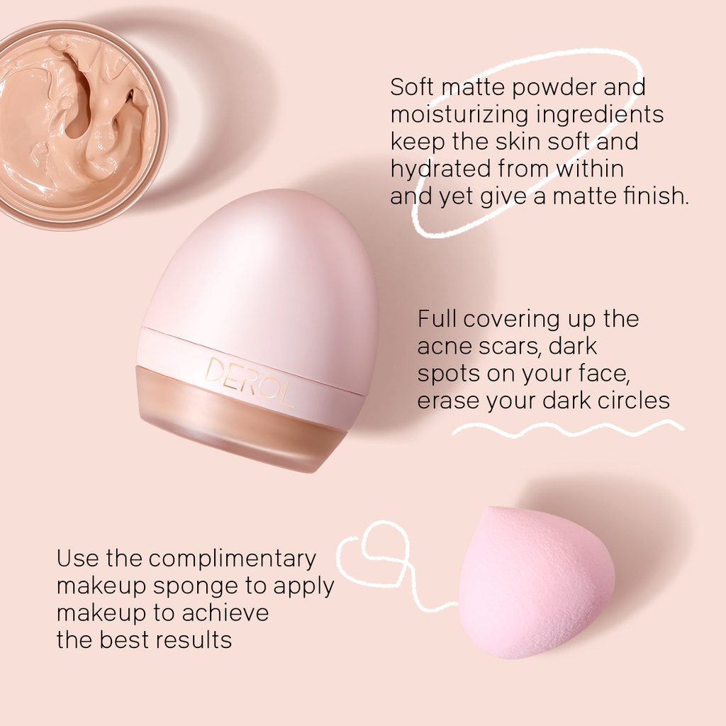 Kem Nền Dạng Lỏng Derol Làm Sáng Da Dưỡng Ẩm Kèm Mút Trang Điểm Tiện Dụng