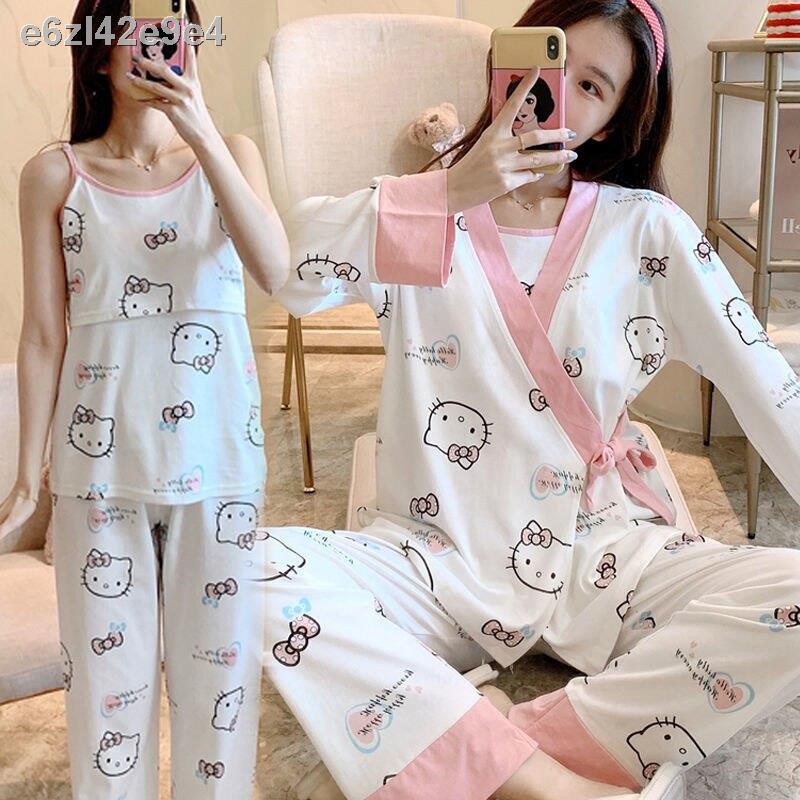 [Mới nhất ]Bộ quần áo giam giữ mùa xuân và thu hè cotton cho con bú sau sinh ba mảnh của phụ nững thai đồ ngủ phần mỏ