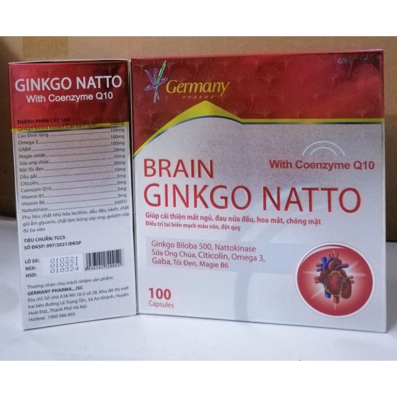 Hoạt huyết BRAIN GINKGO NATTO giúp tăng cường lưu thông máu não Hộp 100 viên