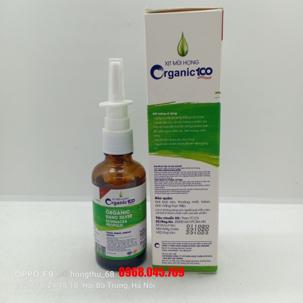 XỊT MŨI HỌNG ORGANIC 100 chai 50ml