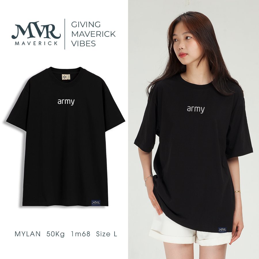 Áo phông thun phom rộng Cotton thoáng mát chữ army vui nhộn phong cách MVR KK4047