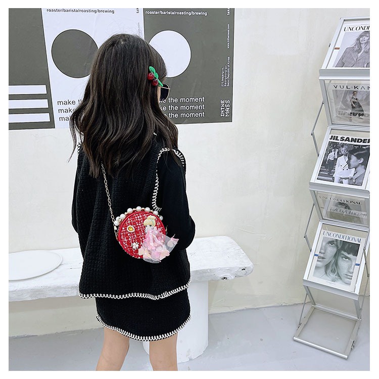 Túi xách hình tròn dành cho bé gái, họa tiết đính kèm siêu xinh - Hàng Quảng Châu Cao Cấp (6130)