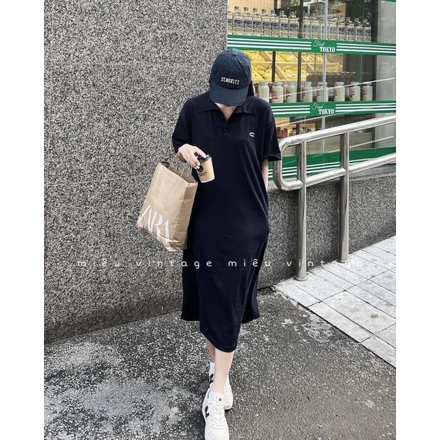 Váy Polo xuông ,Đầm Xuông polo dáng dài qua đầu gối có túi hai bên hot trend lên dáng hack dáng cực xinh
