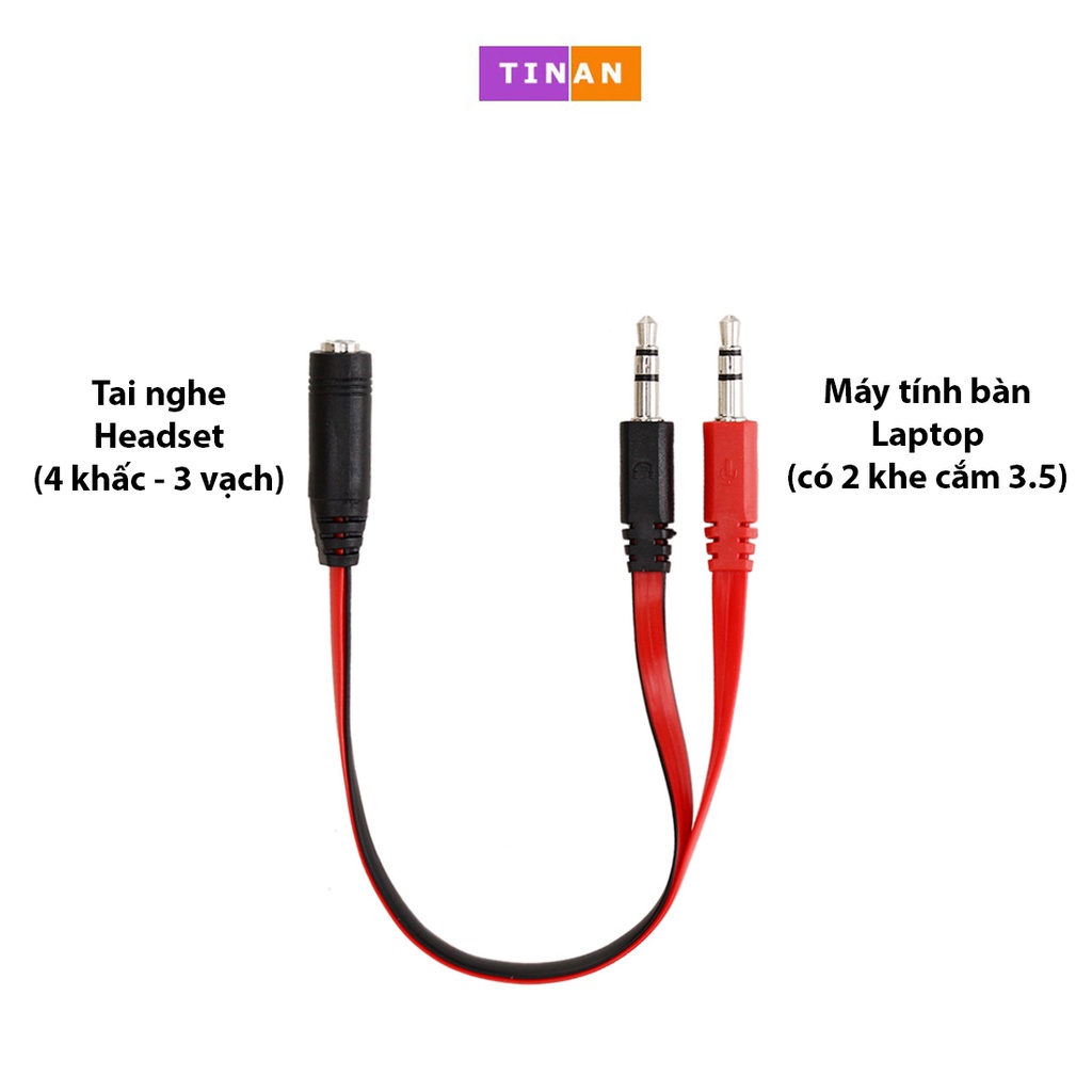 Dây Cáp Chuyển Đổi Audio 3.5mm, 1 Đầu Cái 2 Đầu Đực, Dài 20cm, Dùng Cho Máy Tính Bàn, Laptop