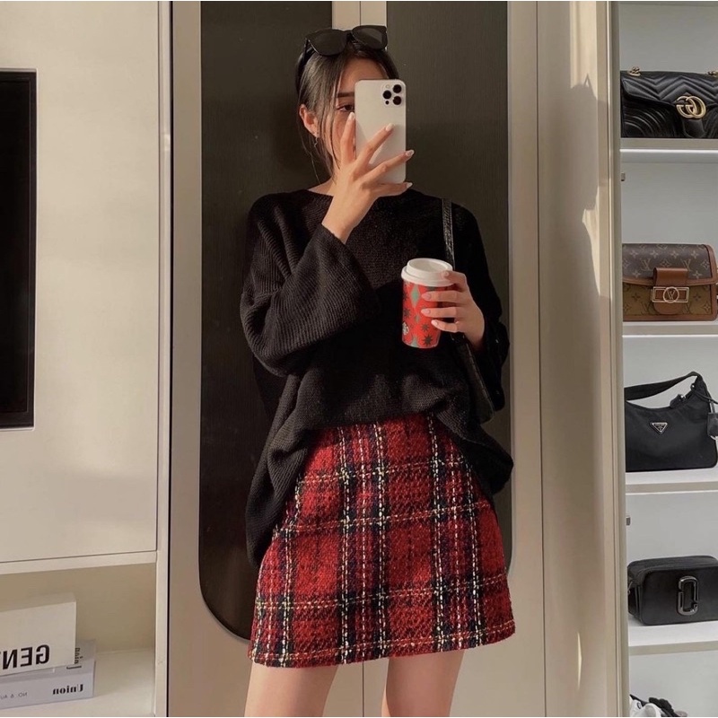 Chân váy chữ A dạ tweed