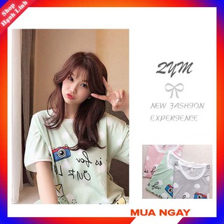 Áo thun nữ cổ tròn free size dưới 55kg, áo phông nữ in hình máy ảnh