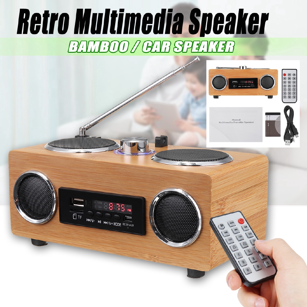 Retro Vintage Đài phát thanh Super Bass FM Radio tre Multimedia Speaker Receiver cổ điển USB Với Máy nghe nhạc mp3 Điều khiển từ xa