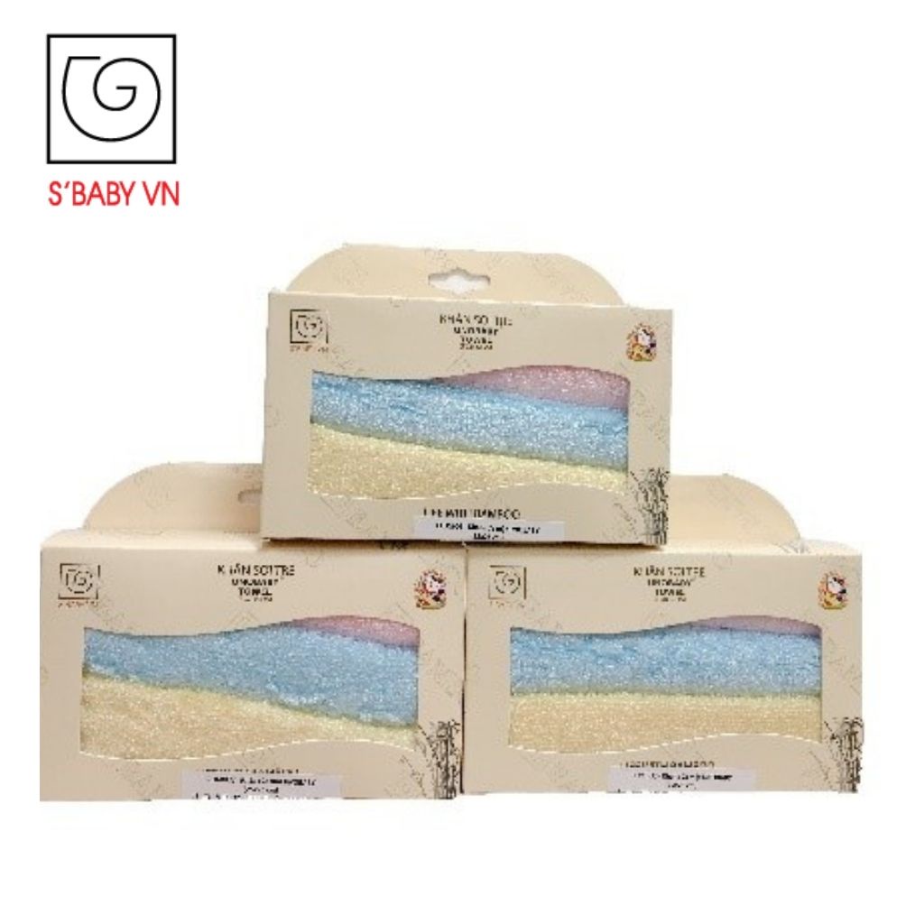 Combo 3 Khăn Mặt Trẻ Em Sợi Tre S'BABY 25x25cm Theo Tiêu Chuẩn Xuất Nhật, An Toàn Cho Da - 8936137960103 (Hộp)