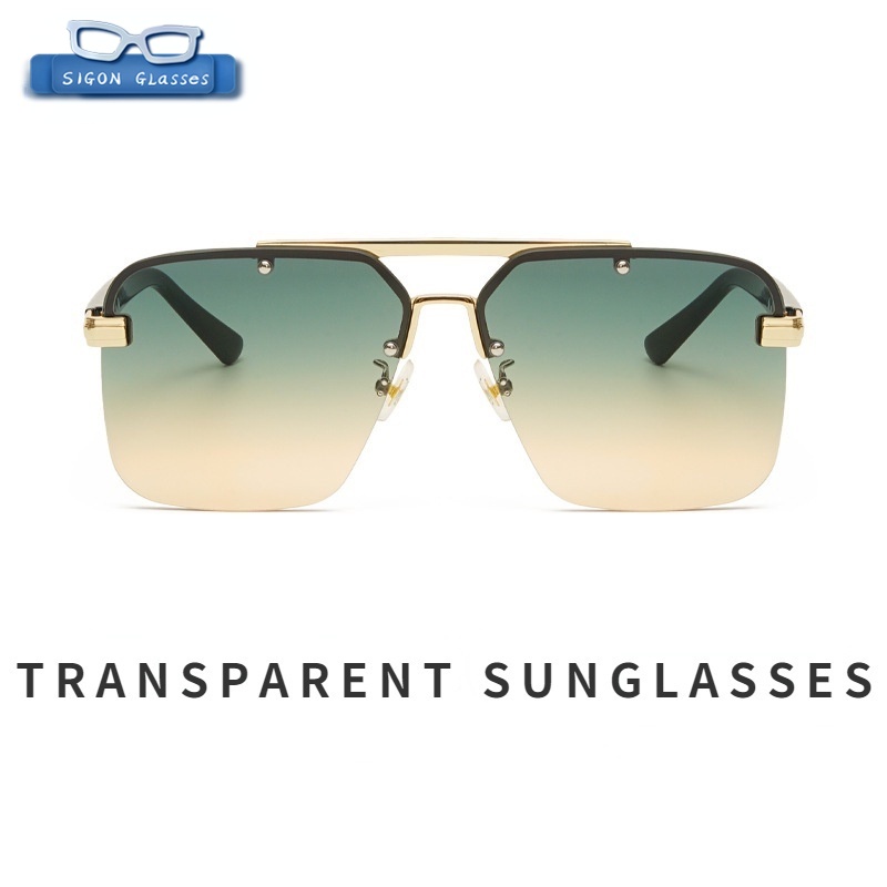 Kính Mát Nửa Gọng Kim Loại Lớn Trong Suốt Chống Tia UV Phù Hợp Cho Đi Làm Hàng Ngày Và Ngoài Trời