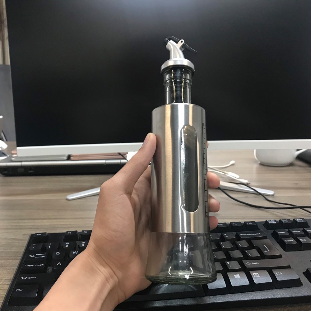 Chai rót dầu ăn-Chai triết nướng tương,nướng mắm bằng tủy tinh bọc inox có chia vạch dung tích 300ml-500ml | BigBuy360 - bigbuy360.vn