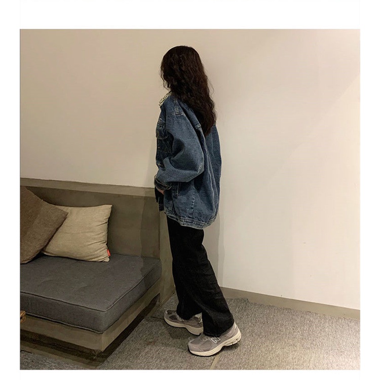 Áo Khoác Denim Dáng Rộng Họa Tiết Da Báo Phong Cách Retro Hong Kong Cho Nữ