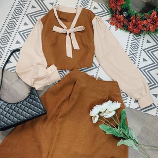 SET ÁO CHÂN VÁY NÂU VINTAGE