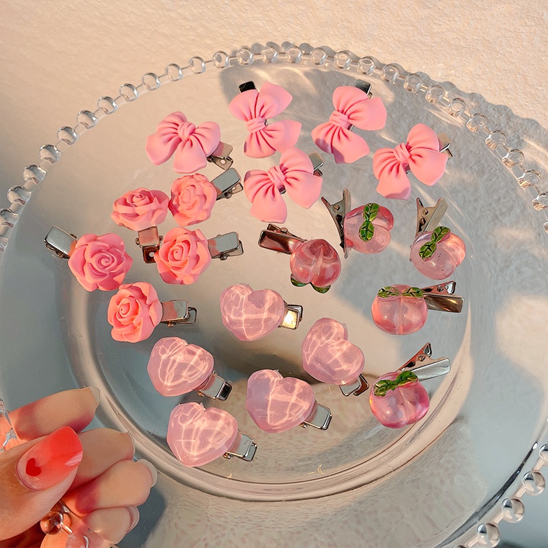 Kẹp Tóc Hình Nơ / Trái Tim Màu Hồng Thời Trang Hàn Quốc Cho Nữ