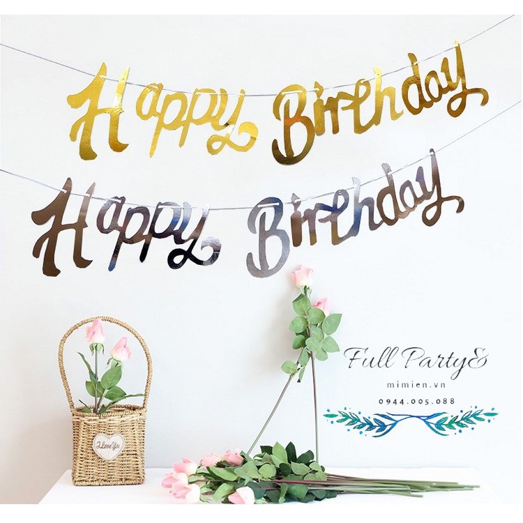 DÂY TREO CHỮ HAPPY BIRTHDAY ÁNH KIM, PHỤ KIỆN TRANG TRÍ TIỆC