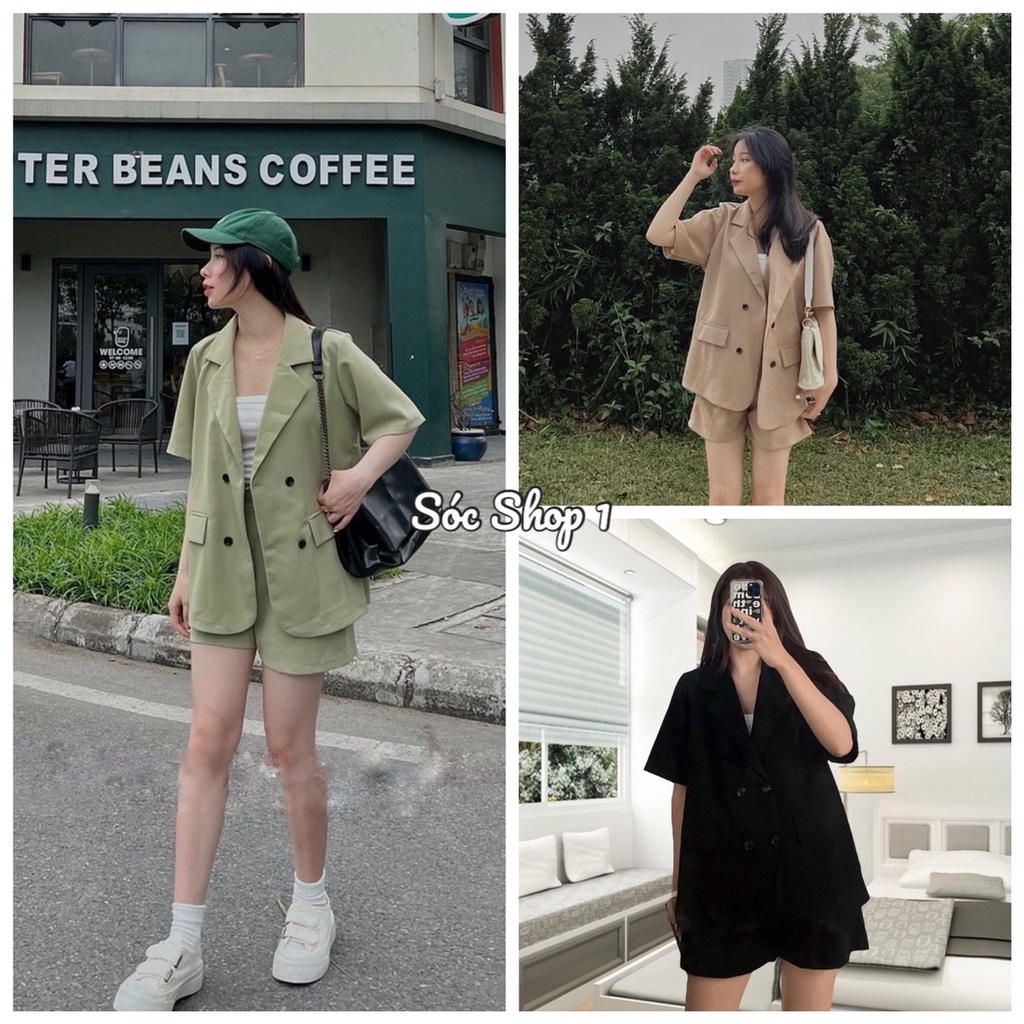 [Mã 88FASHIONSALE1 giảm 10K đơn 99K] Sét Áo Blazer Kèm Quần Short Kaki Form Thụng Cực xinh