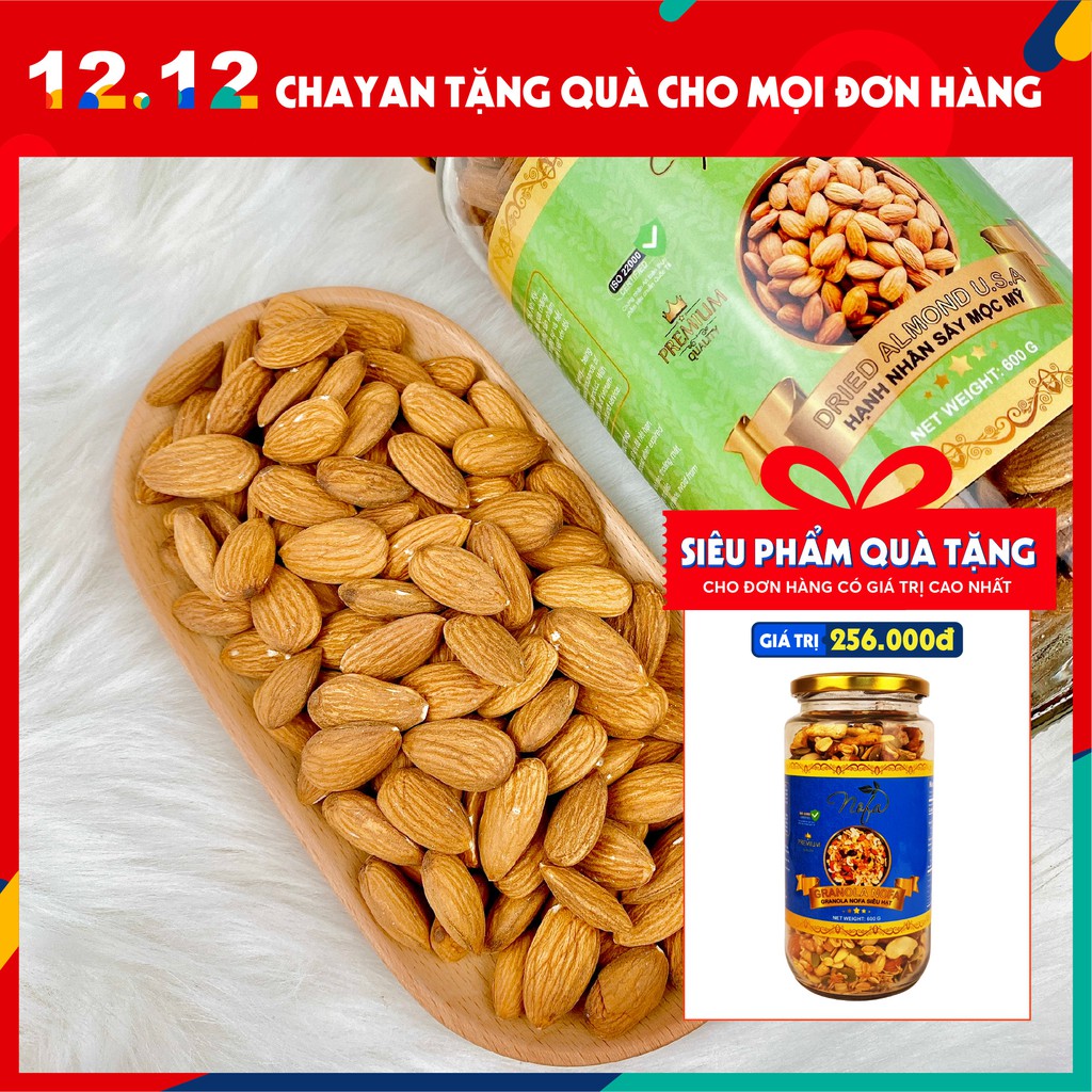 600g Hạnh nhân sấy nguyên vị thơm giòn, Giảm cân, Ăn Kiêng, Keto - Nhập khẩu Mỹ