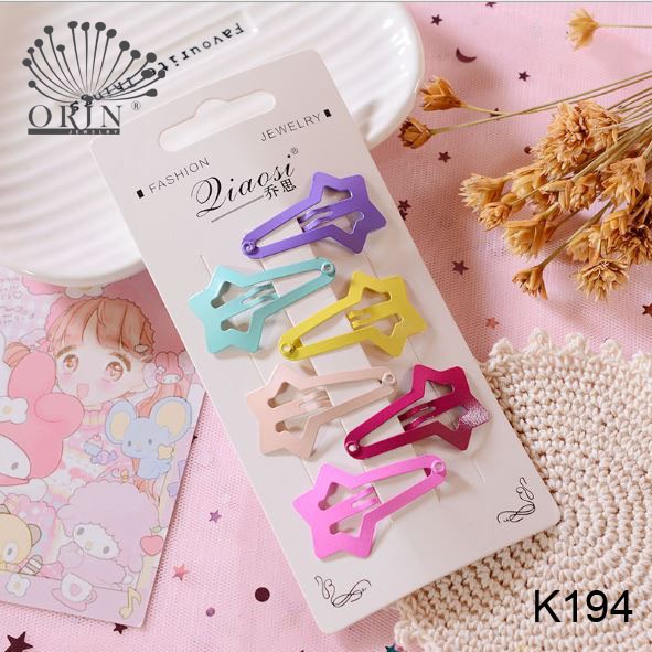 _Set 6 kẹp tóc nhiều màu dễ thương Orin K187 K188 K189 K190 K191 K192 K193 K194 K195 K196