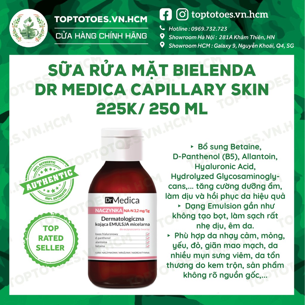 Sữa rửa mặt Bielenda Dr Medica Capillaries Soothing Micellar Emulsion giảm mẩn đỏ, dị ứng, kích ứng, giãn mao mạch