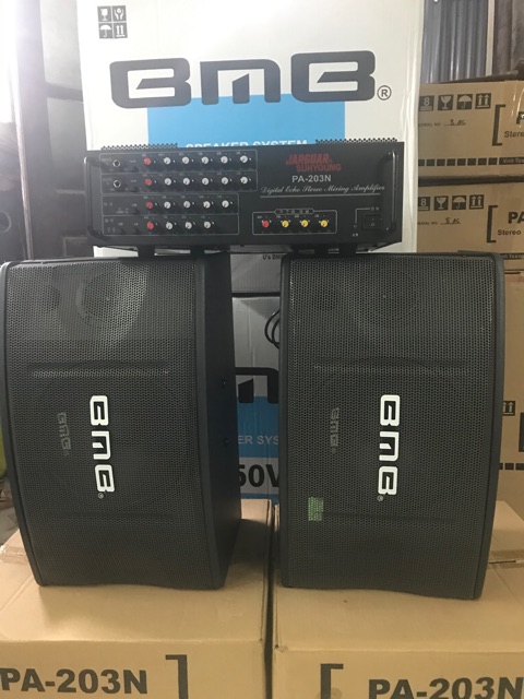 Bộ Karaoke gia đình gồm Amply 203N  AC  & đôi loa BMB450  từ nam châm kép