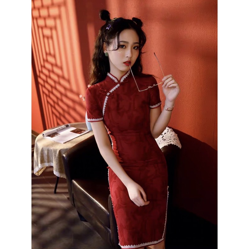 Sườn xám đỏ sườn xám trung hoa