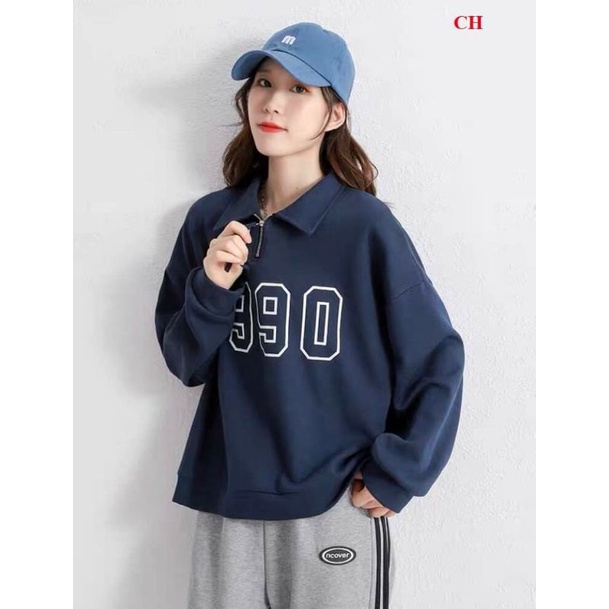 Áo Sweater Nỉ Cotton Khóa Cổ tay bồng 1990 thun hoodie form rộng UlzzangChất đẹp Không Bai xù Trend 2022