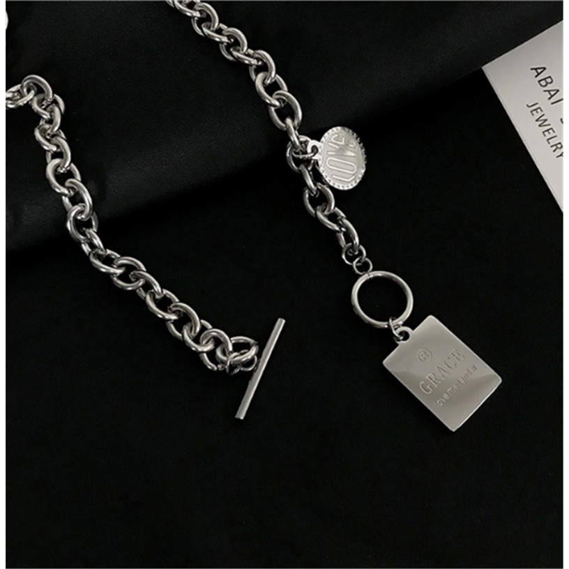 [Giao Hàng Miễn Phí] Dây Chuyền Mặt Vuông/Tròn Thời Trang Phong Cách Hip Hop Cá Tính 2214