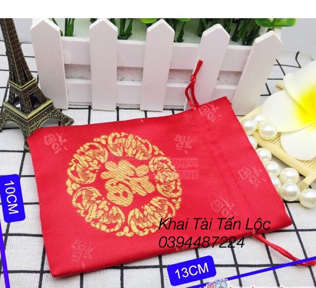 Túi gấm đỏ chữ Phúc 10x13 cm