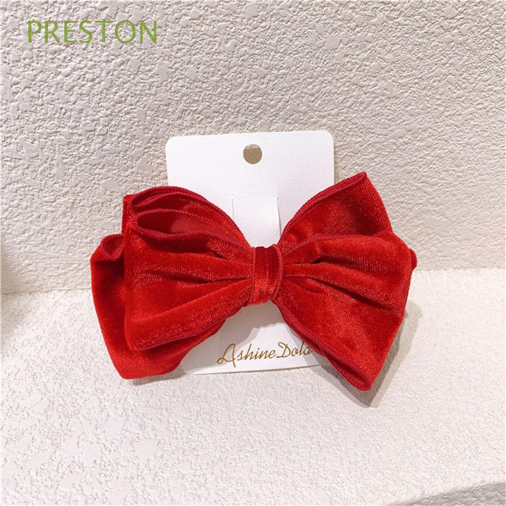 Kẹp tóc nơ vải nhung màu đỏ đáng yêu thời trang dành cho bé gái