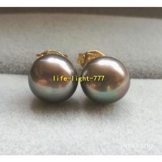 Wholesale aaa + 8-9mm black tahiti 14k gold pearl earrings