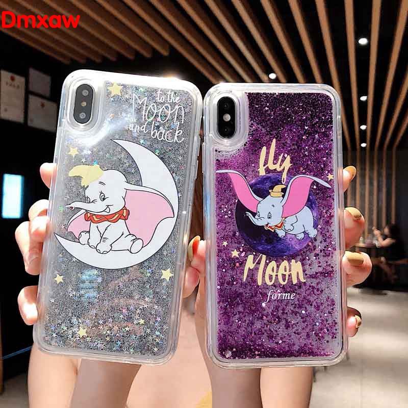 Ốp điện thoại trong suốt có nước kim tuyến in hình chú voi Dumbo dễ thương cho Samsung Galaxy A71 A51