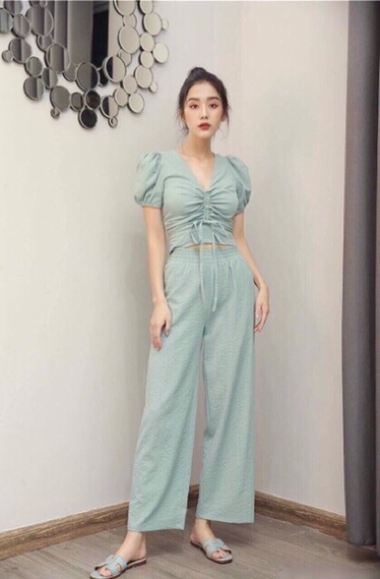 Bộ quần áo rút dây ngực chất đũi xinh xắn | BigBuy360 - bigbuy360.vn