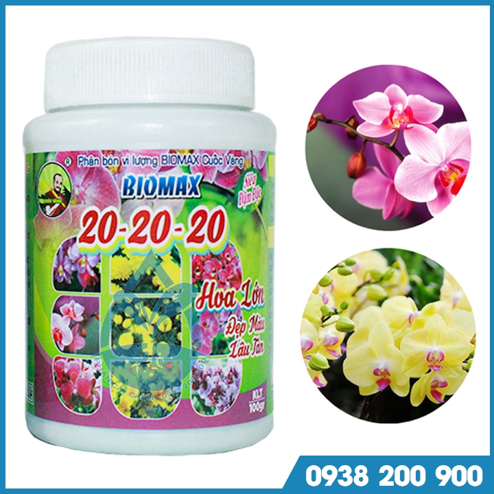 Phân bón vi lượng NPK 20-20-20 - chai 100 gram BIOMAX - Giúp hoa lớn, đẹp màu, lâu tàn