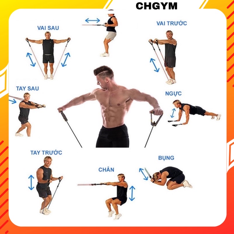 Dây kháng lực tập tay , dây kháng lực ngũ sắc tập gym thể hình đa năng tại nhà chất liệu cao su siêu bền CHGYM