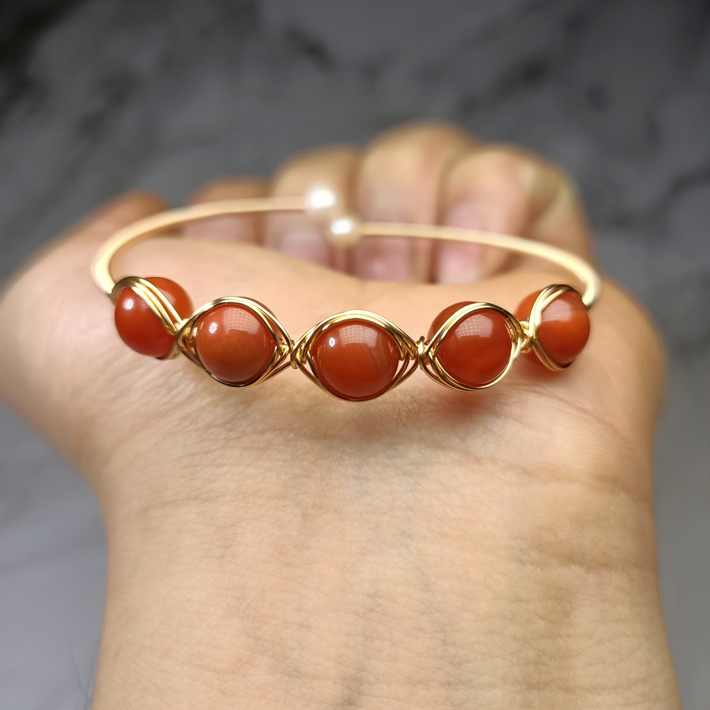 Vòng Tay Đá Mã Não Tự Nhiên 14k Màu Đỏ