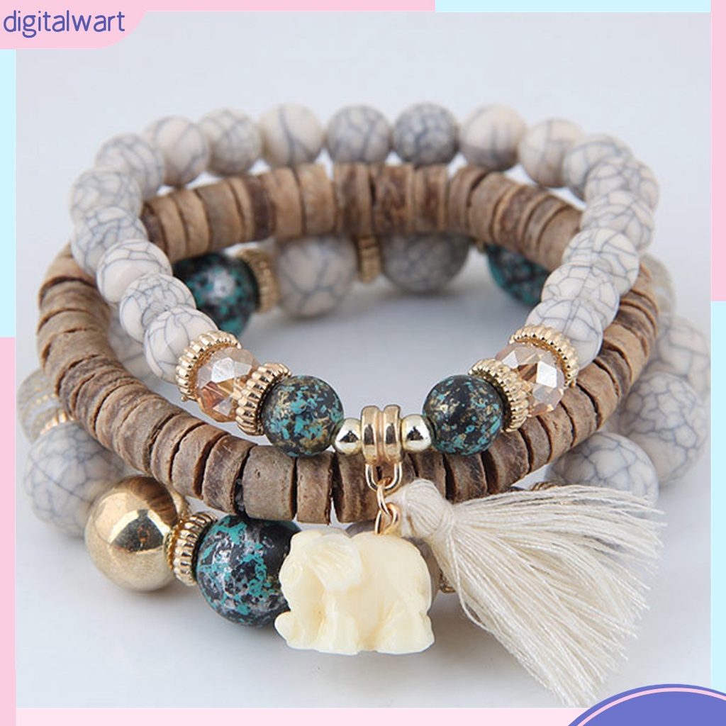 Set 3 Vòng Tay Chuỗi Hạt Nhựa Nhiều Lớp Phong Cách Bohemia Cho Nữ