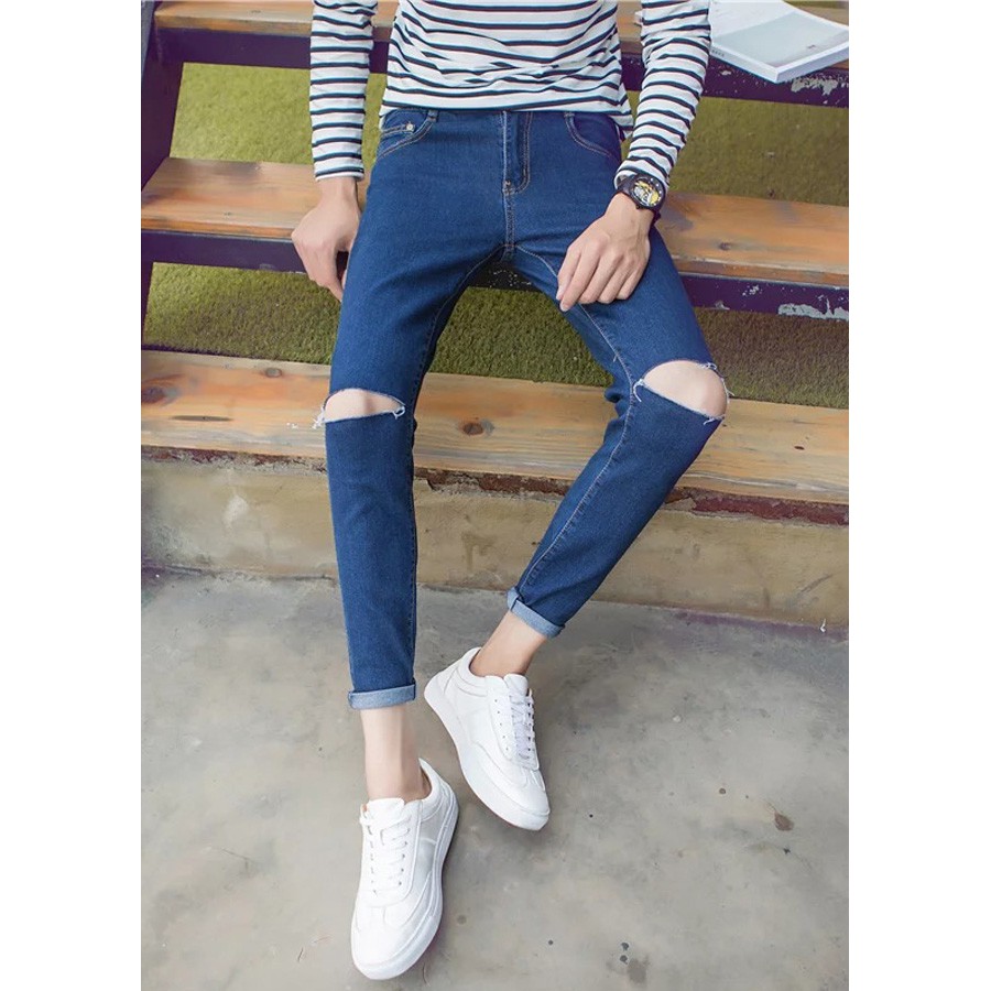 Quần Bò Nam Rách Gối Ống Côn Dáng Ôm Thời Trang Hàn Quốc | BigBuy360 - bigbuy360.vn