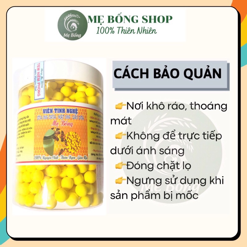 Viên tinh nghệ mật ong sữa ong chúa dầu dừa (có phiếu kiểm định) hỗ trợ tiêu hóa, giảm mụn, giảm thâm 1kg_Mẹ Bống