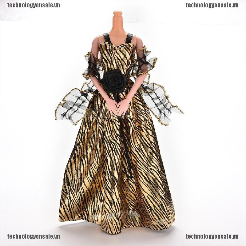[😎😎Tech] 1 Pcs Stripe Golden Luxury Grown Widding Dress for Barbies with Shawl [VN]